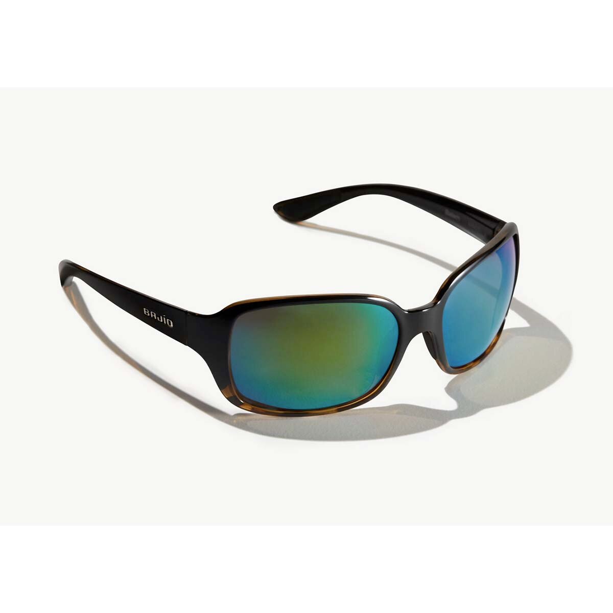 Bajio Balam Sunglasses Polarized in Black and Tortoise Split Gloss with Green Plastic